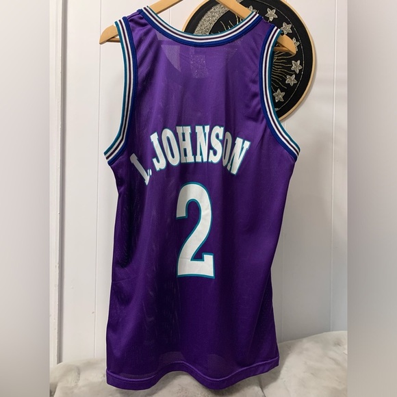 Vintage Champion Charlotte Hornets 2 L Larry Johnson NBA Basketball Jersey 44 - Picture 7 of 11